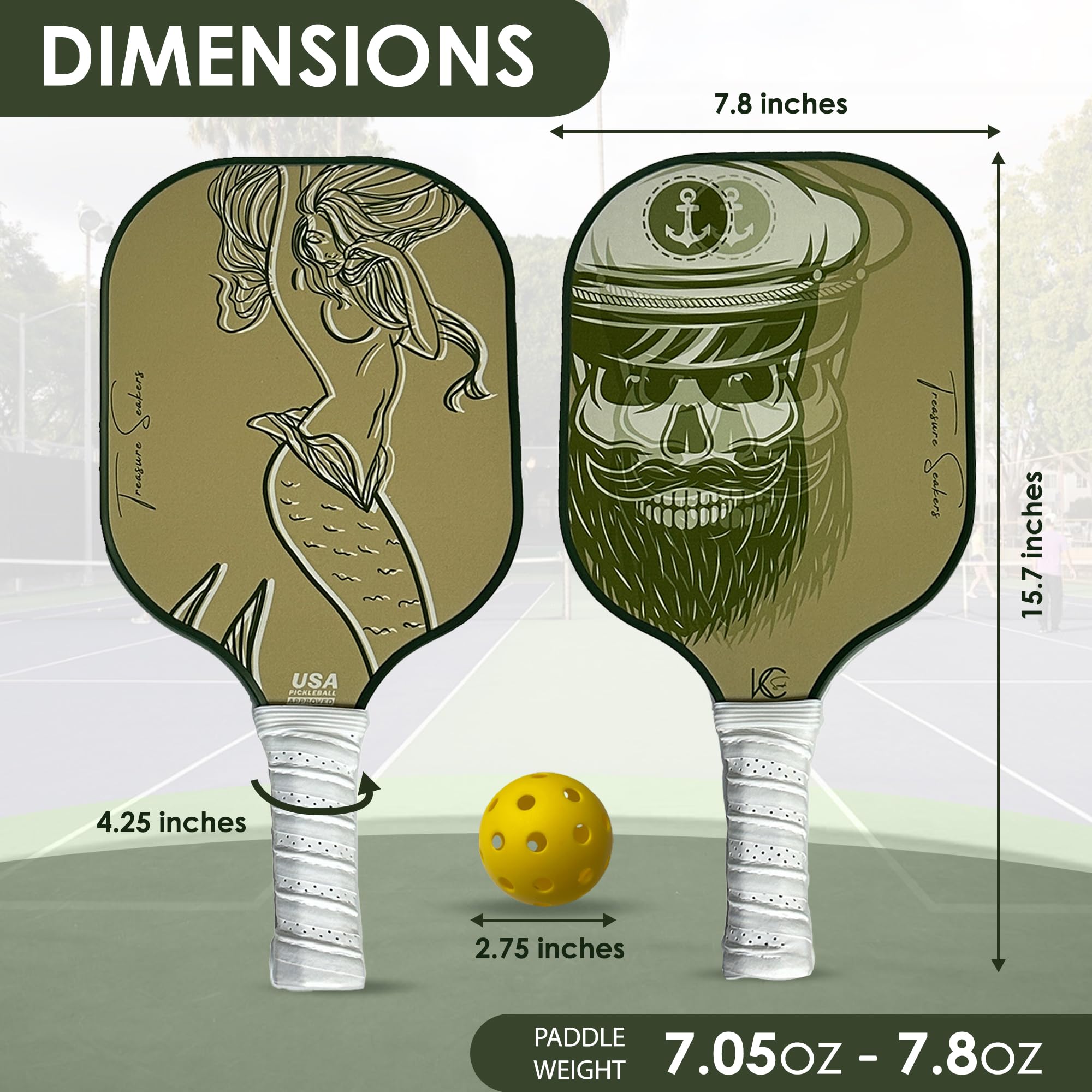 KC SMASH Treasure Seakers Pickleball Paddle Set of 2 – Loved by Couples – USAPA Approved, Beginner & Intermediate Friendly, Ultra-Comfort Grip, Includes Balls & Carry Bag