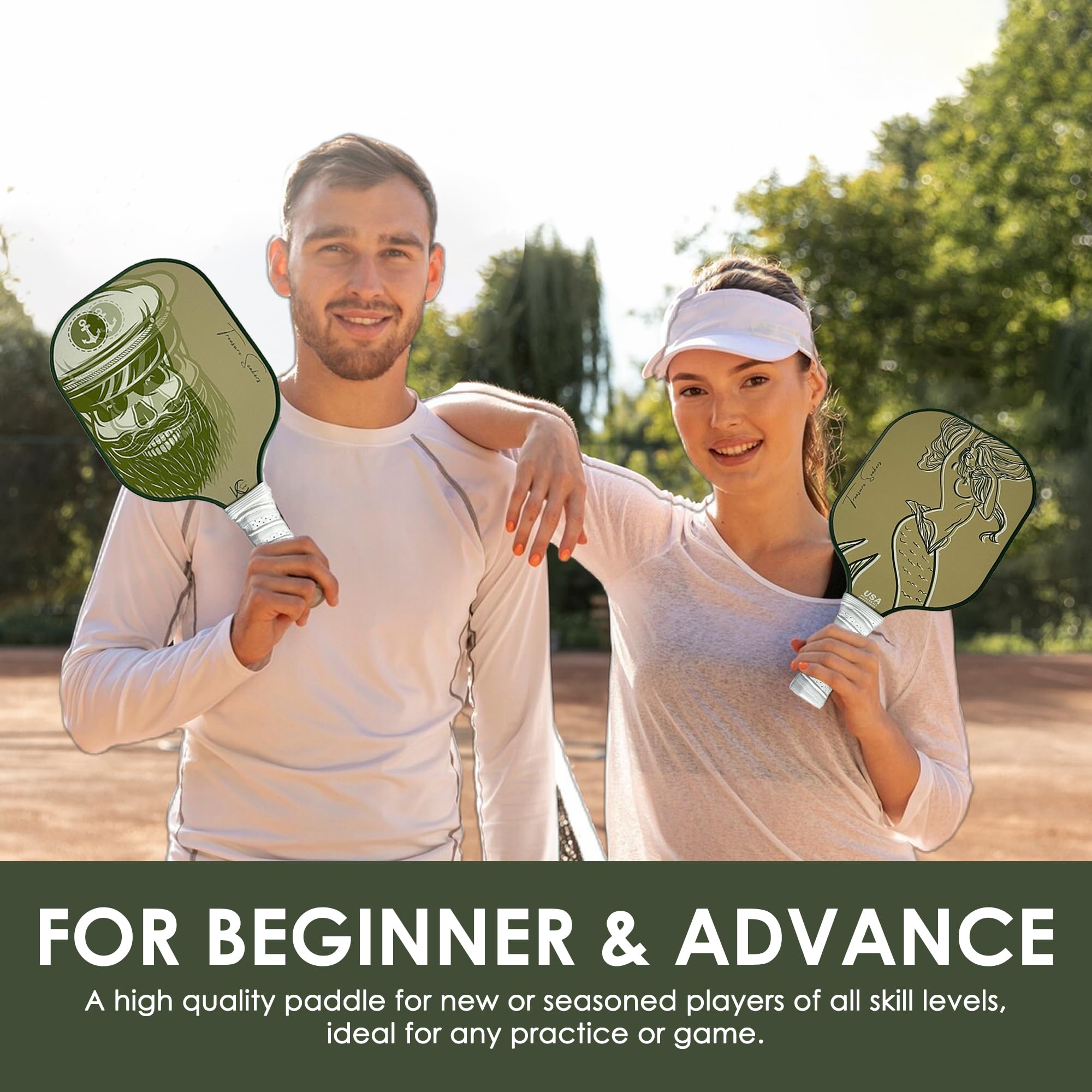 KC SMASH Treasure Seakers Pickleball Paddle Set of 2 – Loved by Couples – USAPA Approved, Beginner & Intermediate Friendly, Ultra-Comfort Grip, Includes Balls & Carry Bag