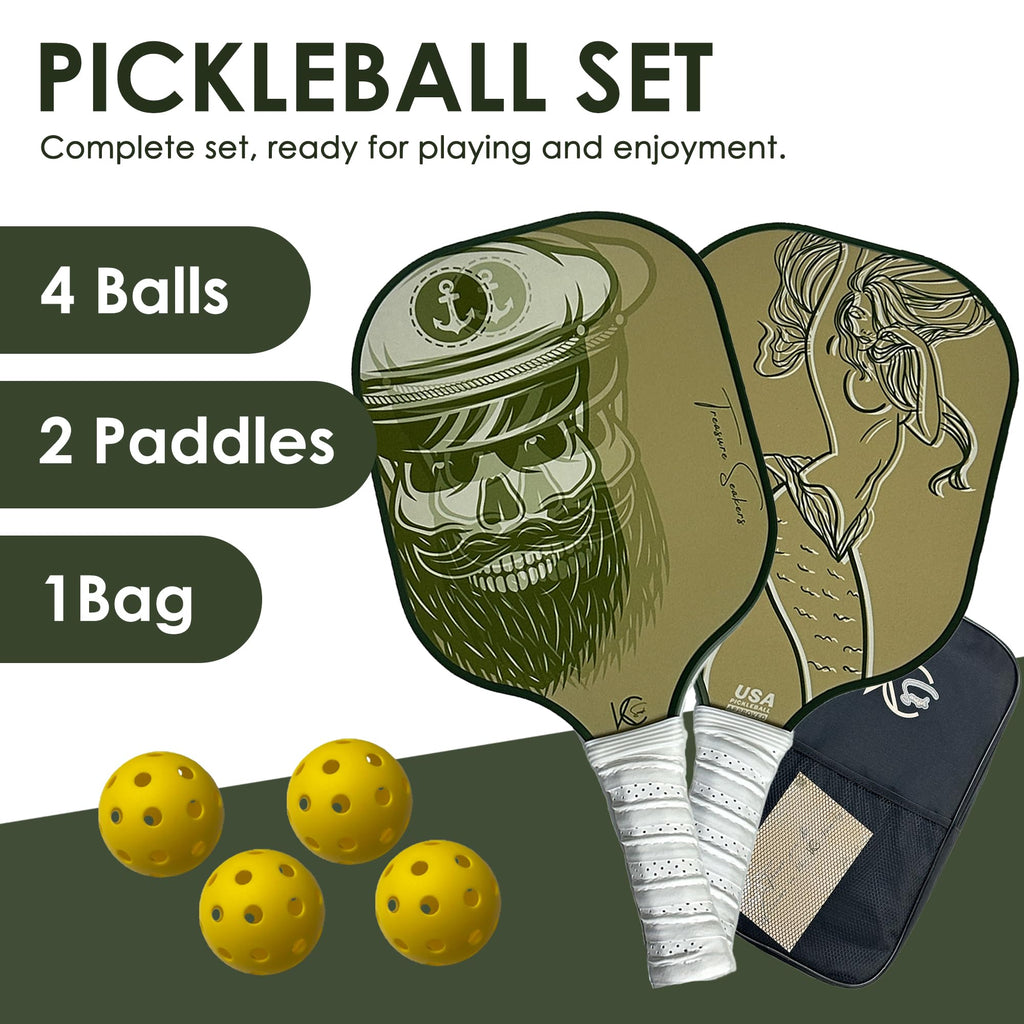 KC SMASH Treasure Seakers Pickleball Paddle Set of 2 – Loved by Couples – USAPA Approved, Beginner & Intermediate Friendly, Ultra-Comfort Grip, Includes Balls & Carry Bag